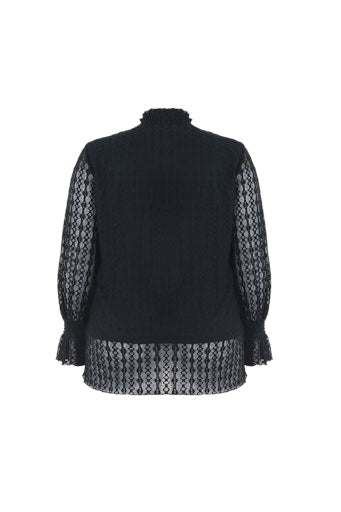 Exxcellent blouse met kanten mouwen 25WOE01 Cecilia Zwart