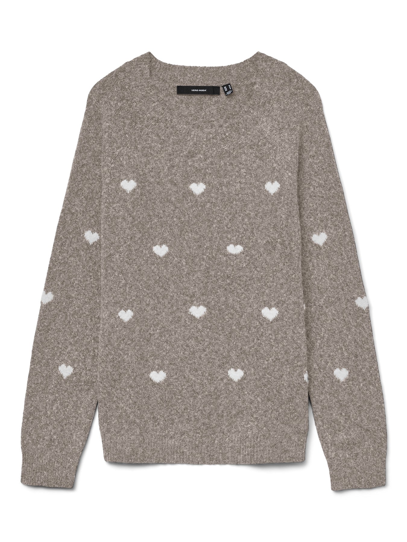 Vero Moda Curve VMCDOFFY INTARSIA LS O-NCK PULLOVER 10338045 175680002 Moon Rock/W. WHITE HEARTS