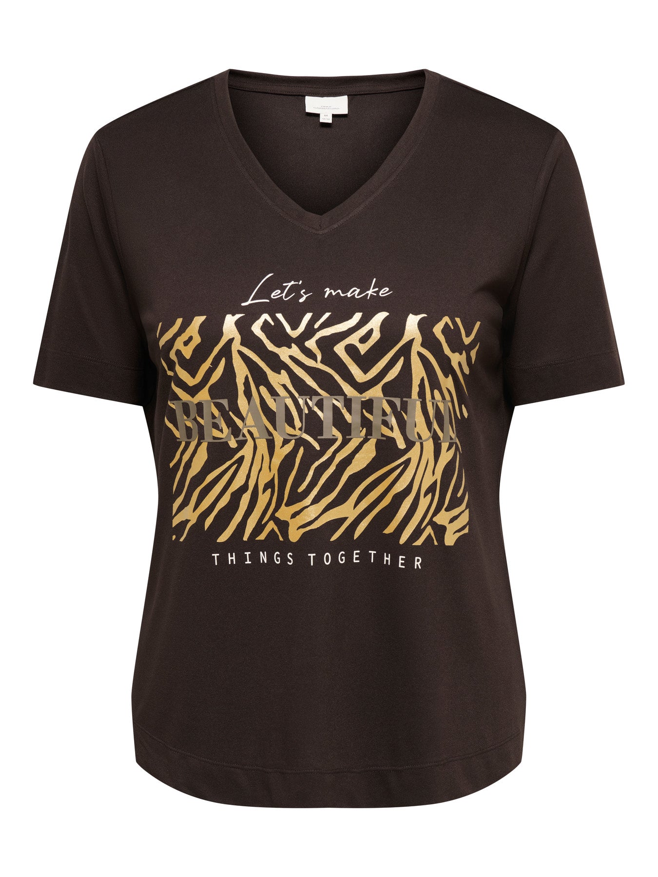 Only Carmakoma CARNICKY S/S V-NECK REG TEE JRS 15358842 237375003 Coffee Bean/Foil zebra