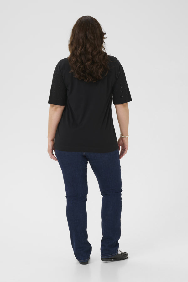 Kaffe Curve T-shirt met V-hals en glinstersteentjes 10583832 KCphoelina Zwart
