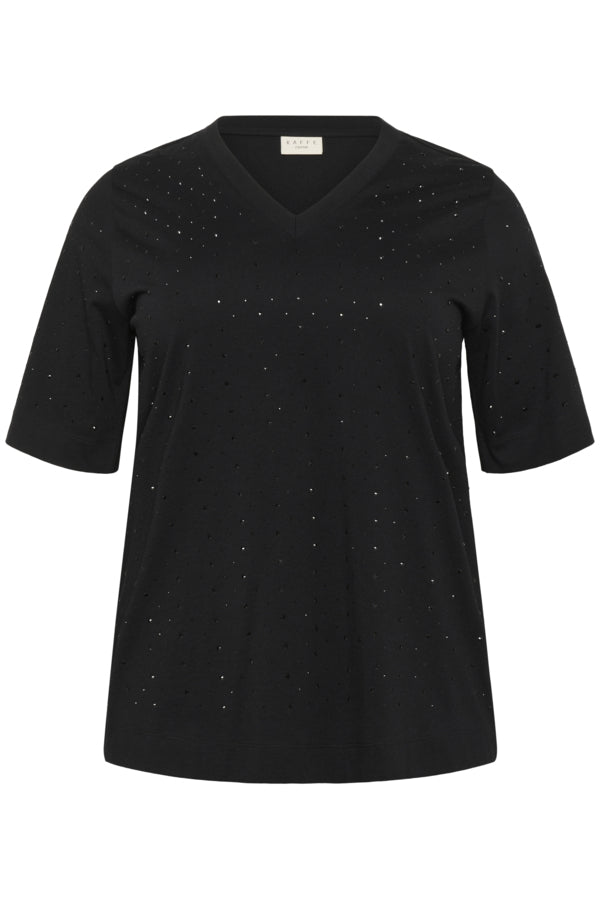 Kaffe Curve T-shirt met V-hals en glinstersteentjes 10583832 KCphoelina Zwart
