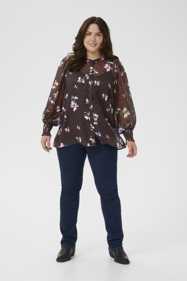 Kaffe Curve blouse met bloemenprint 10583786 KCclara Zwart