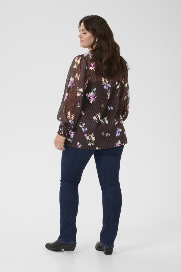 Kaffe Curve blouse met bloemenprint 10583786 KCclara Zwart