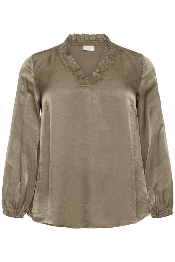 Kaffe Curve blouse met ruffle halslijn 10583774 KCmilia Bruin