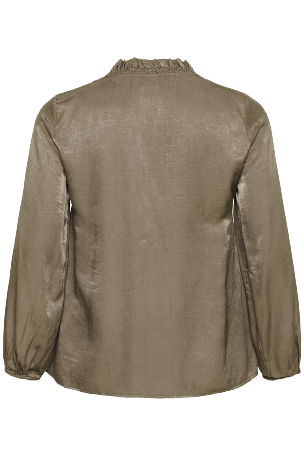 Kaffe Curve blouse met ruffle halslijn 10583774 KCmilia Bruin