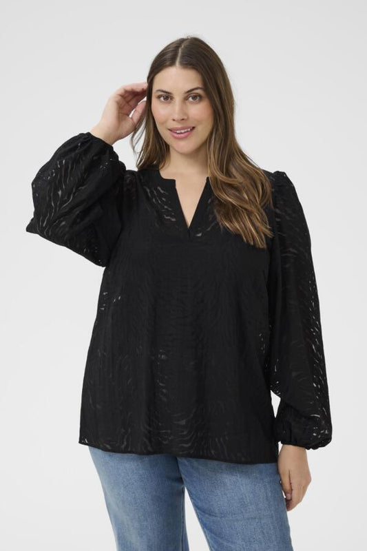 Kaffe Curve blouse met v-hals 10583682 KCvianna Zwart