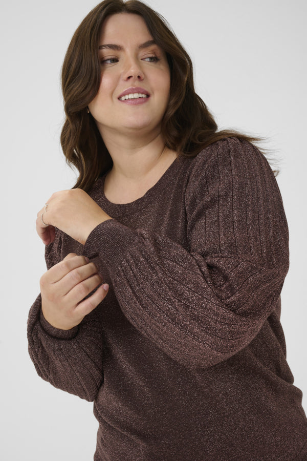 Kaffe Curve glanzende trui met pofmouwen 10583805 KCregitta Bruin