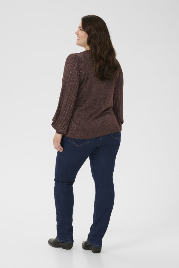 Kaffe Curve glanzende trui met pofmouwen 10583805 KCregitta Bruin