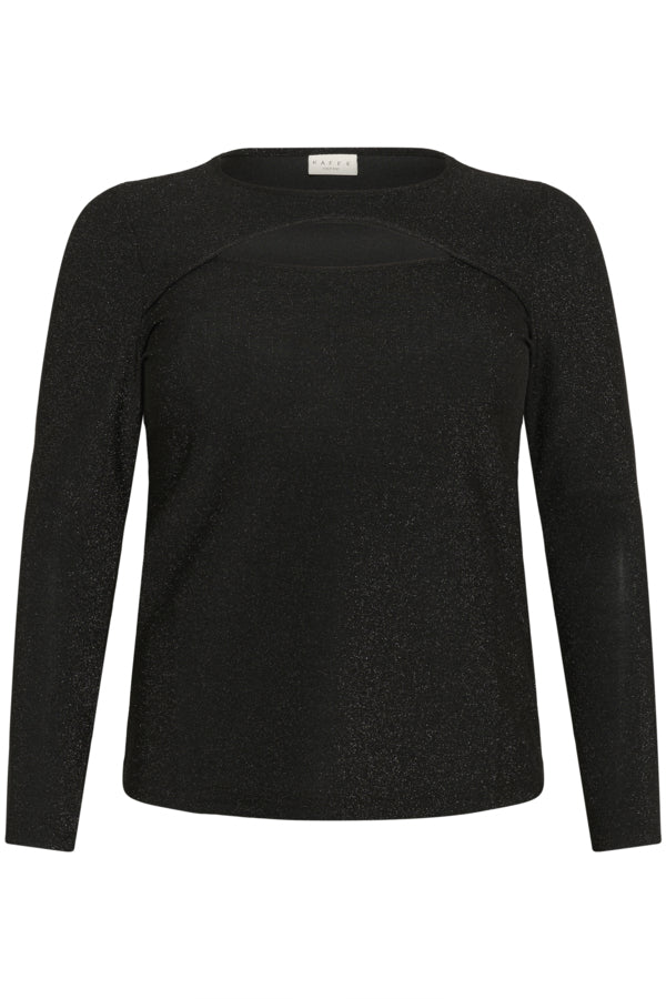 Kaffe Curve lange mouwen top met glans en keyhole detail 10583849 KCriana Zwart