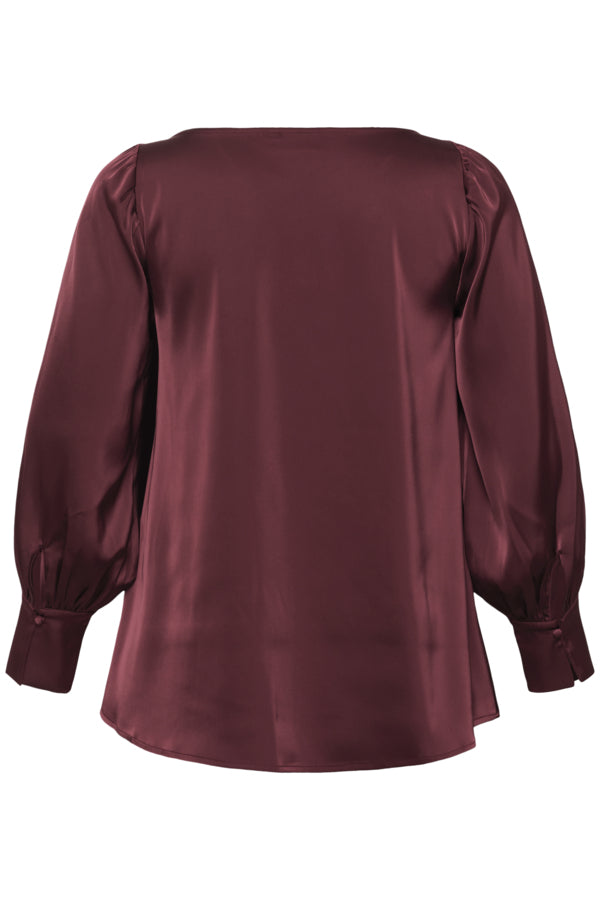 Kaffe Curve satijnlook blouse met lange mouw 10583659 KCmalorie Bordeaux
