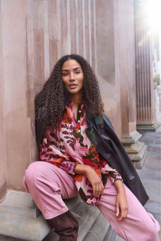 Noen blouse roze, bloemenprint