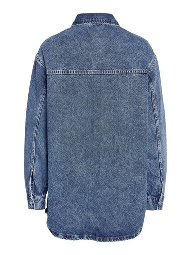 Noisy May Curve denim overshirt NMALVA, medium blue denim, detailfoto