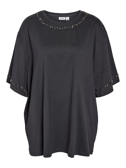 Noisy May Curve T-shirt Obsidian/Stone Emb
