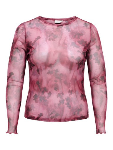 Only Carmakoma mesh top Rumba Red/Blurry, detailfoto