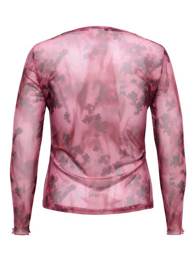 Only Carmakoma mesh top Rumba Red/Blurry, detailfoto