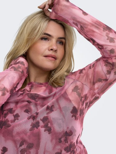 Only Carmakoma mesh top Rumba Red/Blurry, detailfoto
