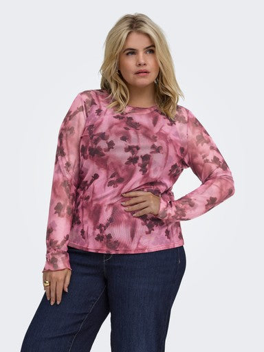 Only Carmakoma mesh top Rumba Red/Blurry, detailfoto