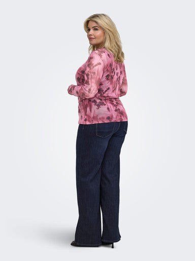 Only Carmakoma mesh top Rumba Red/Blurry, detailfoto