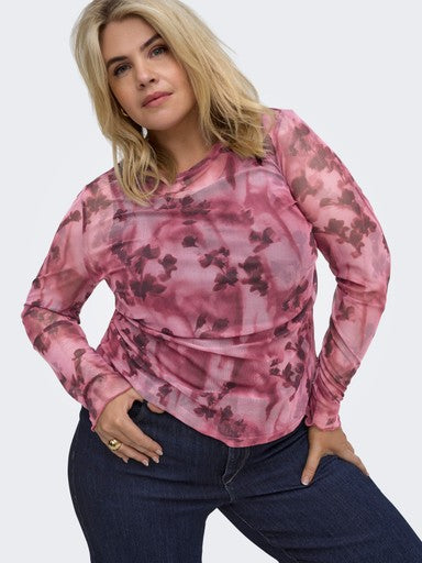 Only Carmakoma mesh top Rumba Red/Blurry