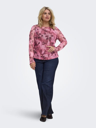 Only Carmakoma mesh top Rumba Red/Blurry, detailfoto