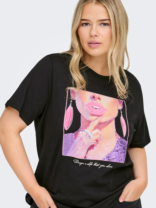 Only Carmakoma shirt met ronde hals 15363793 CARCHRISTA Zwart