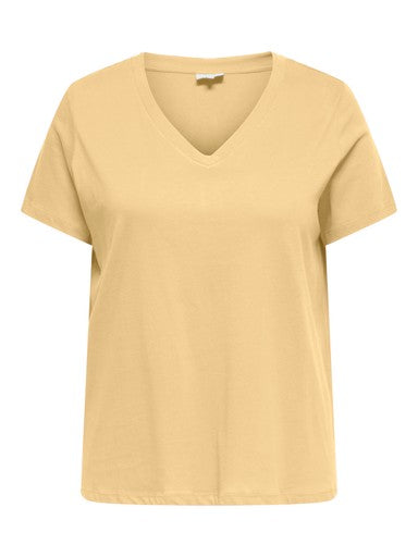 Only Carmakoma T-shirt Caralison met v-hals in geel, vooraanzicht