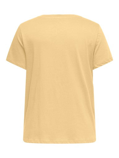 Only Carmakoma T-shirt Caralison met v-hals in geel, detailfoto