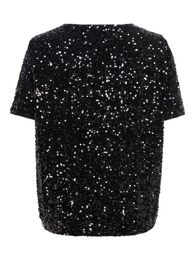 Only Carmakoma pailletten top zwart, detailfoto
