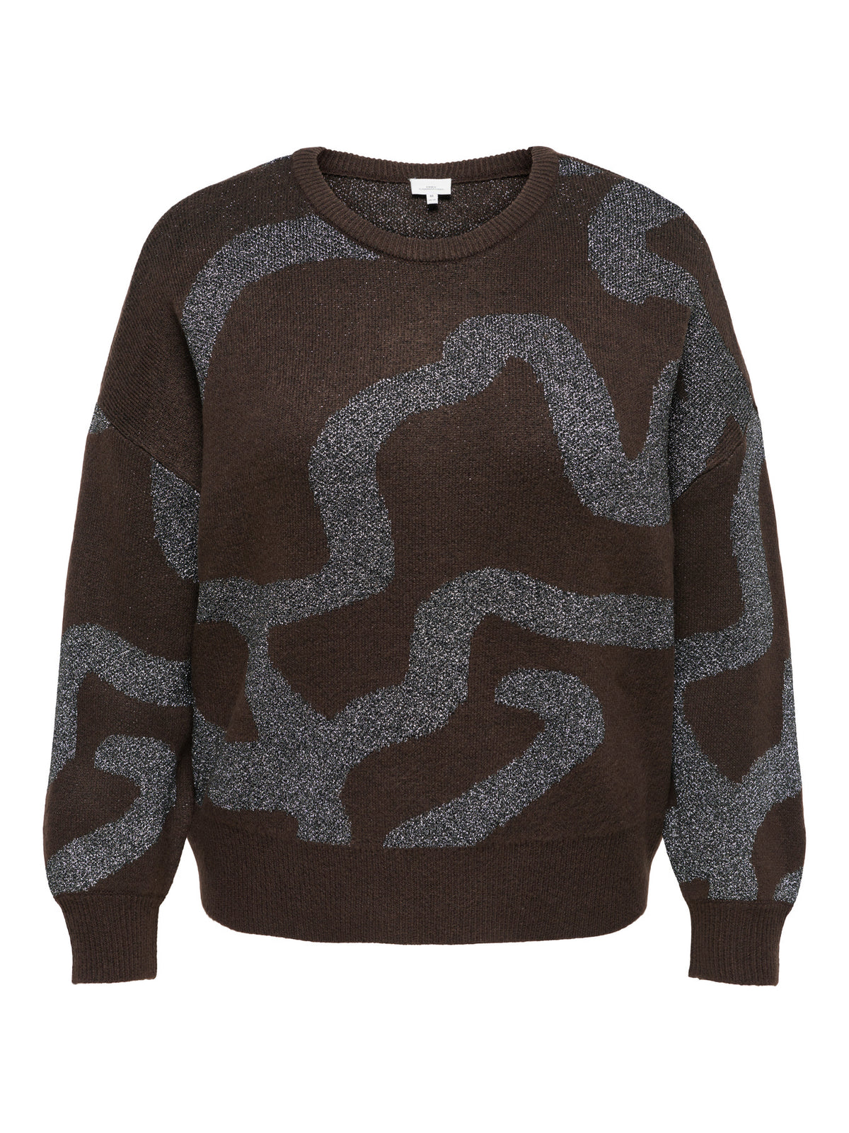Only Carmakoma trui Coffee Bean/Wavy/Silver Lurex
