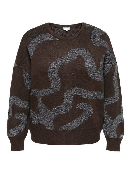 Only Carmakoma trui Coffee Bean/Wavy/Silver Lurex
