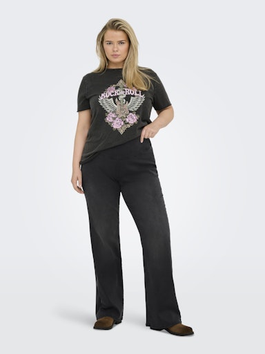 Only Carmakoma flared fit jeans met elastische tailleband 15355307 32" Carroyal Zwart