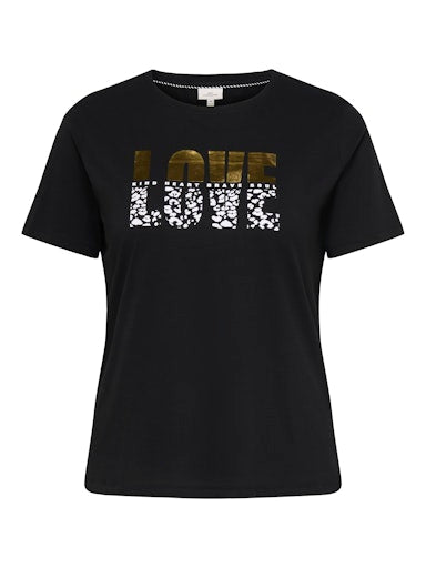 Only Carmakoma T-shirt Carkita Zwart, detail van de stof