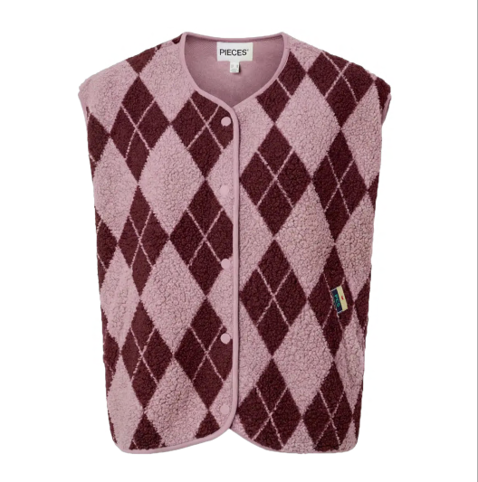 Pieces Curve teddy vest met ruitdessin
