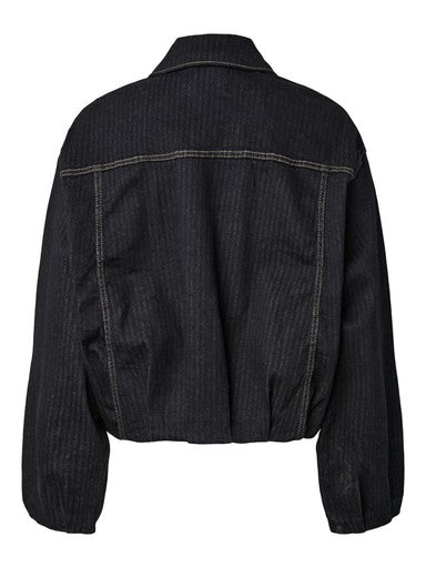 Pieces Curve denim bomberjack donkerblauw, detailfoto