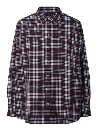Pieces Curve flanellen overhemd Plum Perfect/Maritime Blue