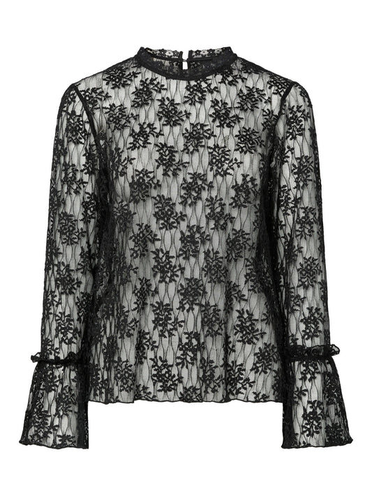 Pieces Curve kanten top zwart, polyester