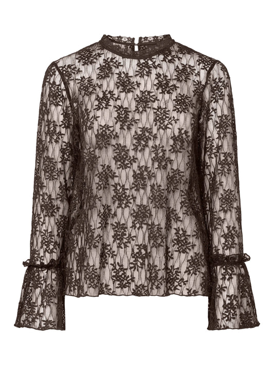 Pieces Curve kanten top Hot Fudge, polyester