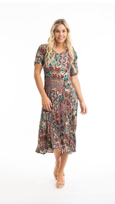 Rio Dress Godet Short Sleeve 61698 Multi