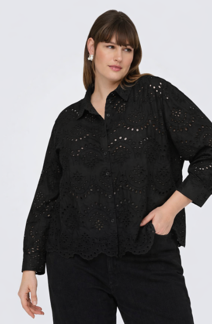 Only Carmakoma blouse opengewerkt 15352713 CARVALAIS Zwart