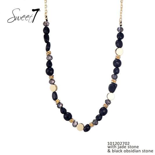 Sweet 7 korte ketting zwart, metaal en natuursteen