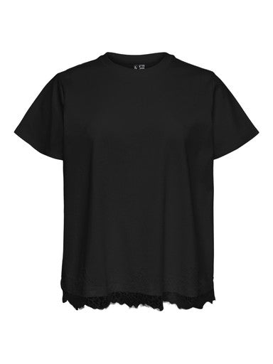 Vero Moda Curve t-shirt met kanten rand Black/Lace DTM, detailfoto