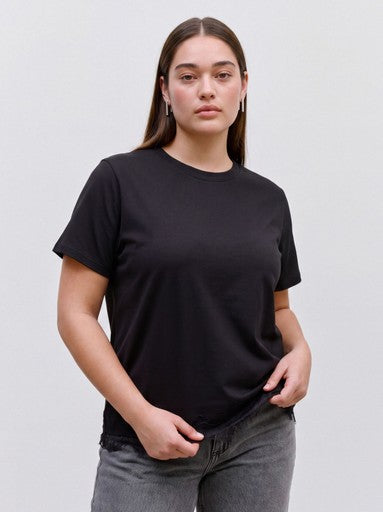 Vero Moda Curve t-shirt met kanten rand Black/Lace DTM, detailfoto