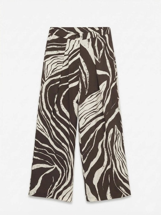 Vero Moda Curve wide leg broek Zarra, zebraprint Chocolate Torte