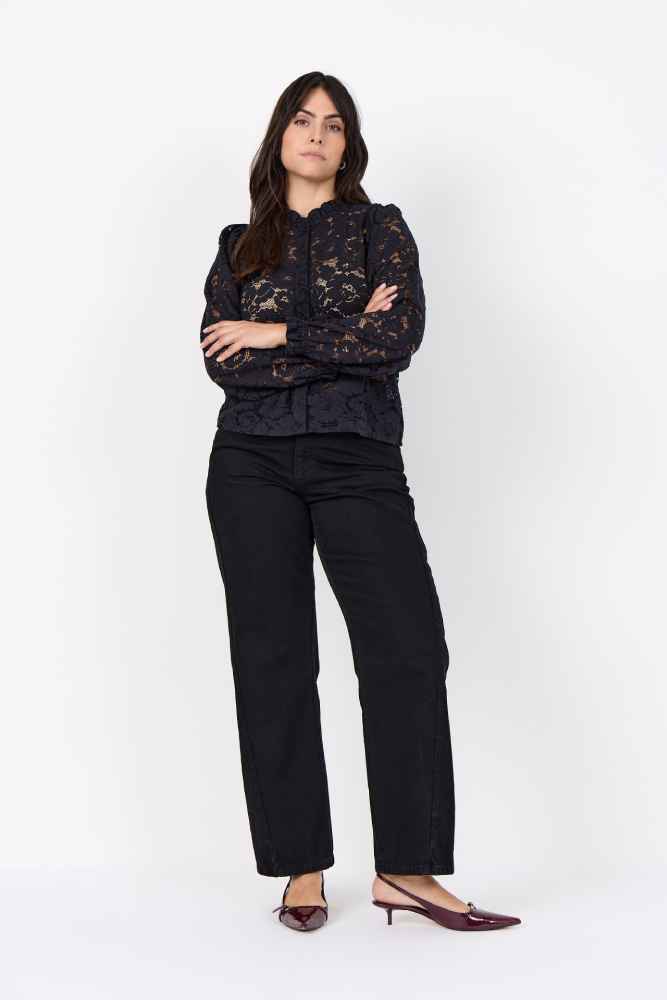 Wasabi kanten blouse zwart, detailfoto