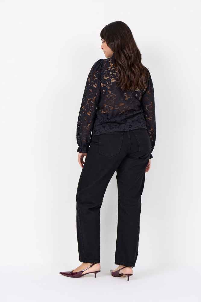 Wasabi kanten blouse zwart, detailfoto