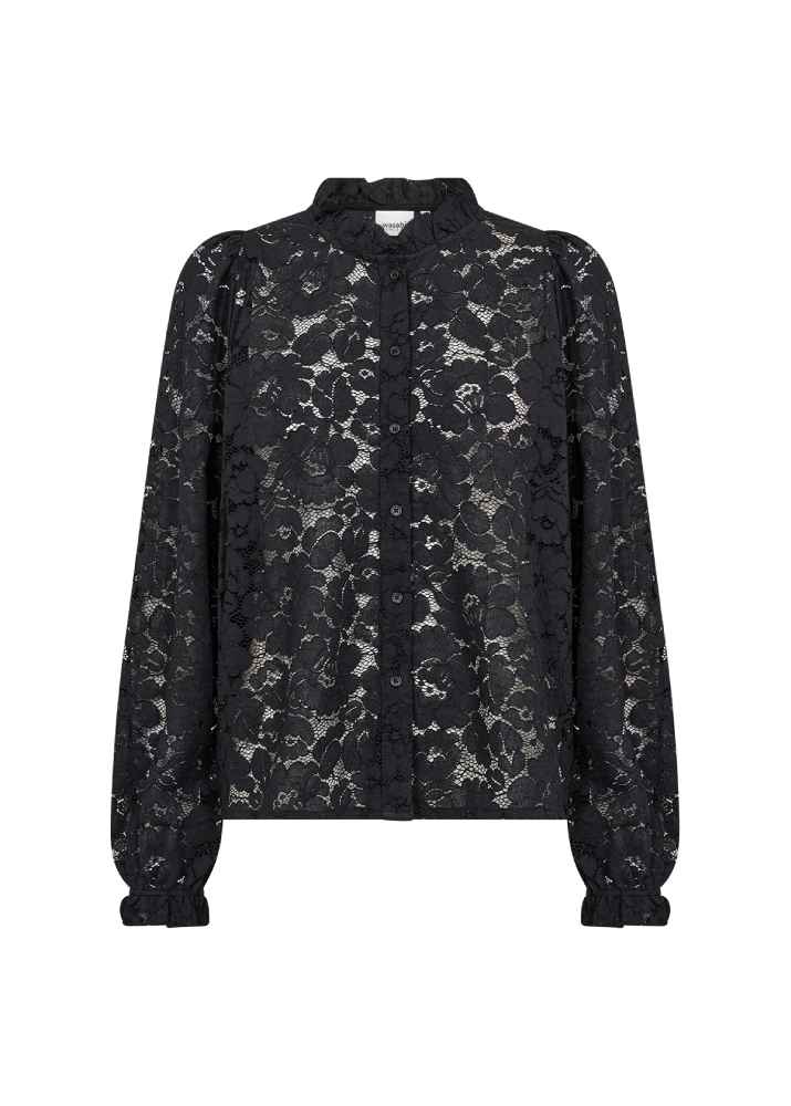 Wasabi kanten blouse zwart, detailfoto