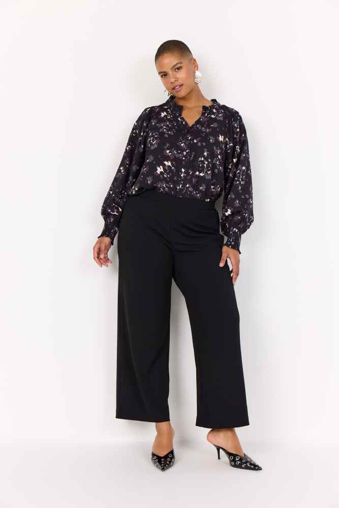 Wasabi blouse met print en lange mouwen W10585 Zwart