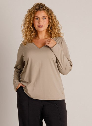 Yest Curve shirt v-hals travelstof Zada A006629 Taupe