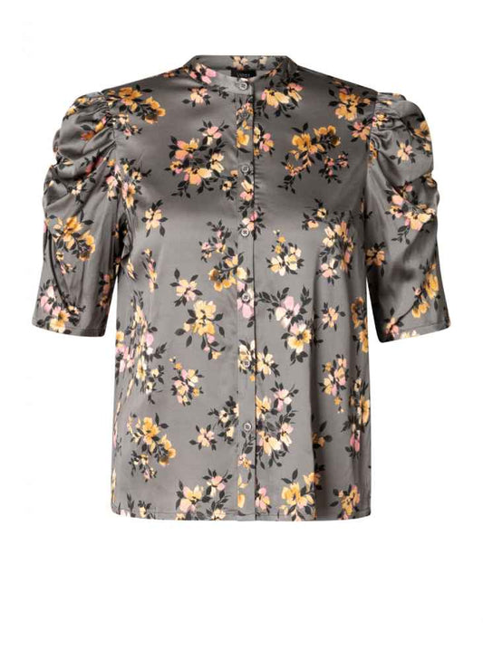 Yest Curve blouse met bloemenprint en pofmouw A005709 Filippa grijs