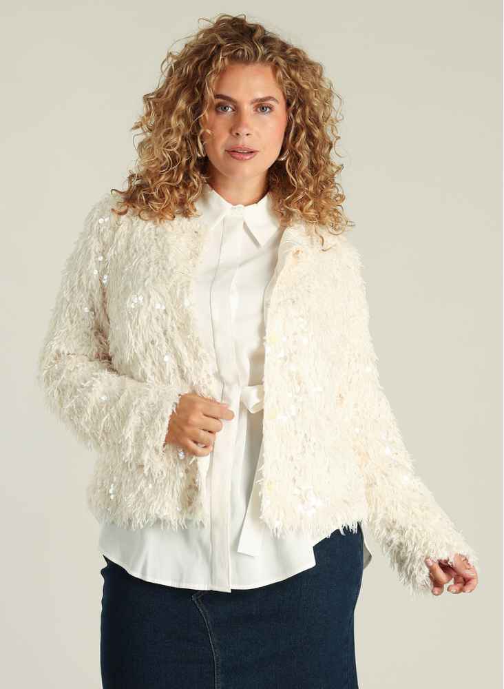 Yest Curve fluffy vest met pailetten A005847 off white